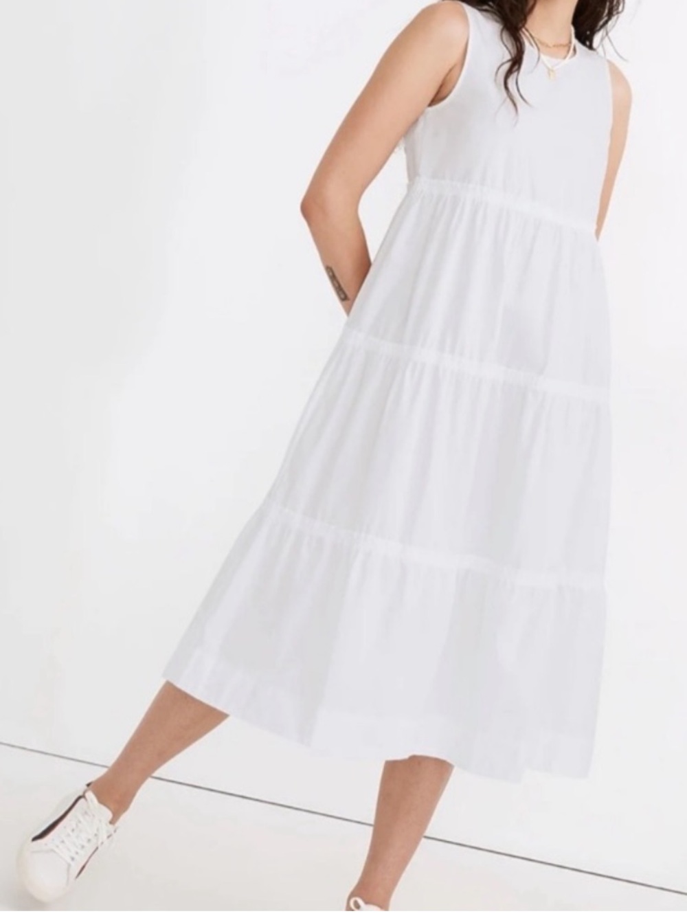 Madewell Sleeveless White Tiered Midi Dress